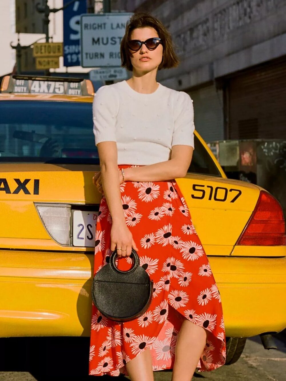 Anthropologie Conversations Colloquial Red Daisy Print Wrap Midi Skirt S